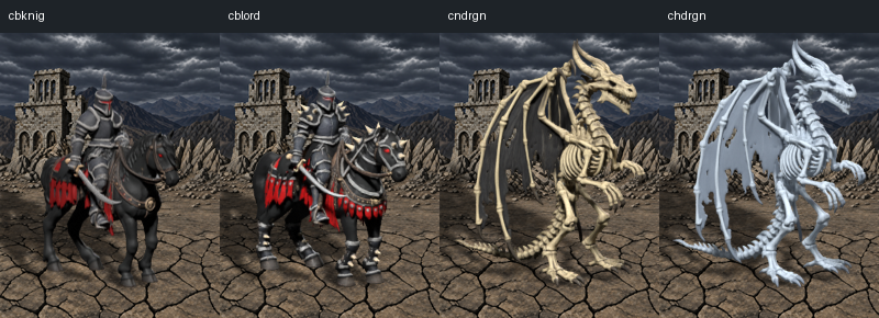 Four new creatures with the installed backdrop, fixed-canvas offline composites