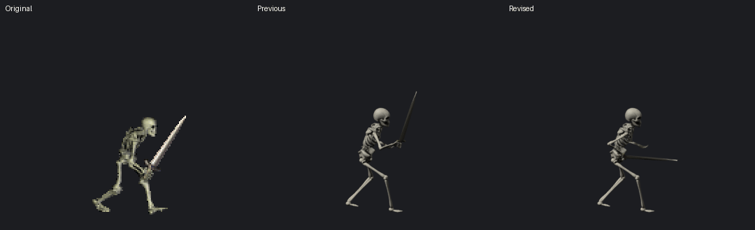 Original, previous and revised walking arm motion