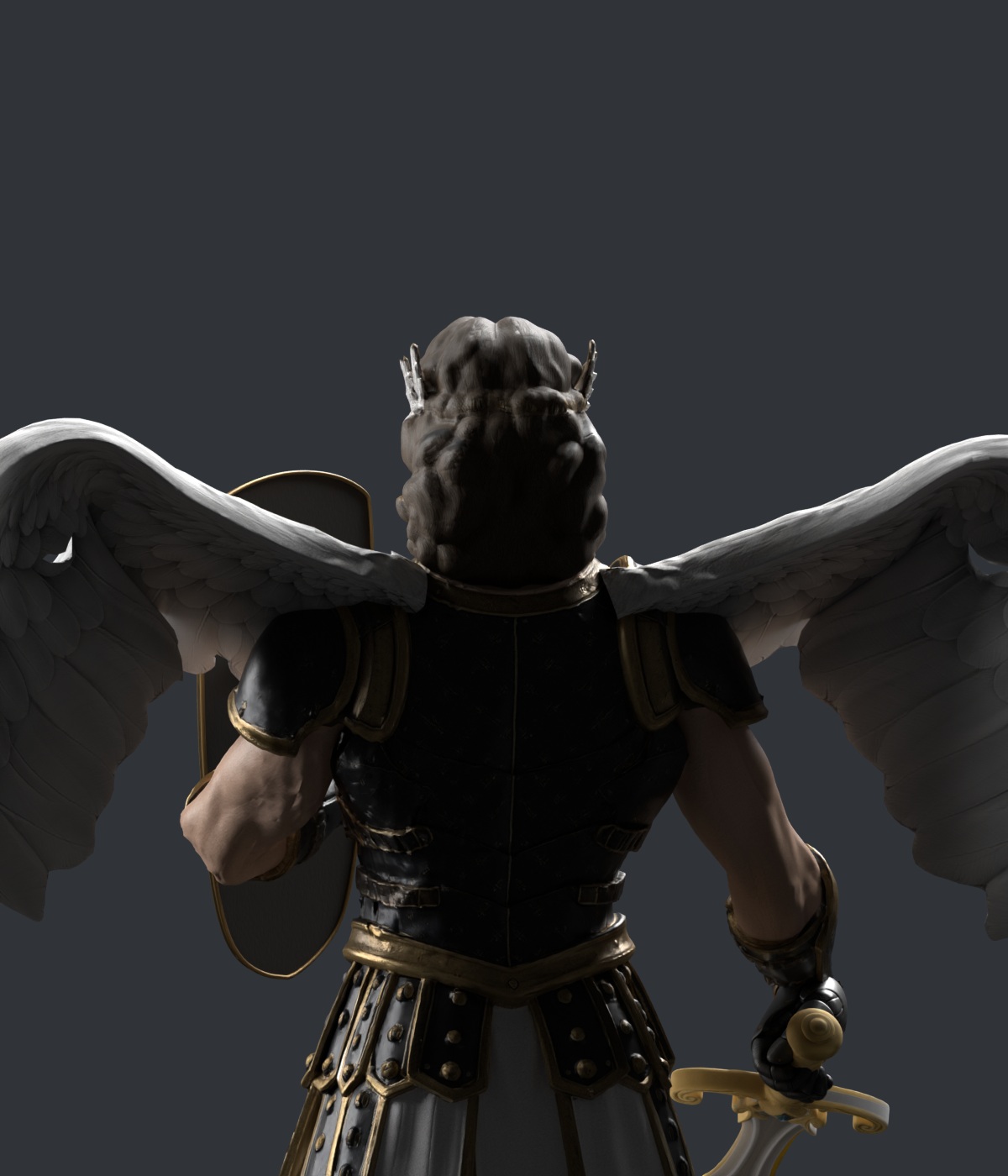 Standing attachment at the shoulder blades, an actual Blender rear close-up