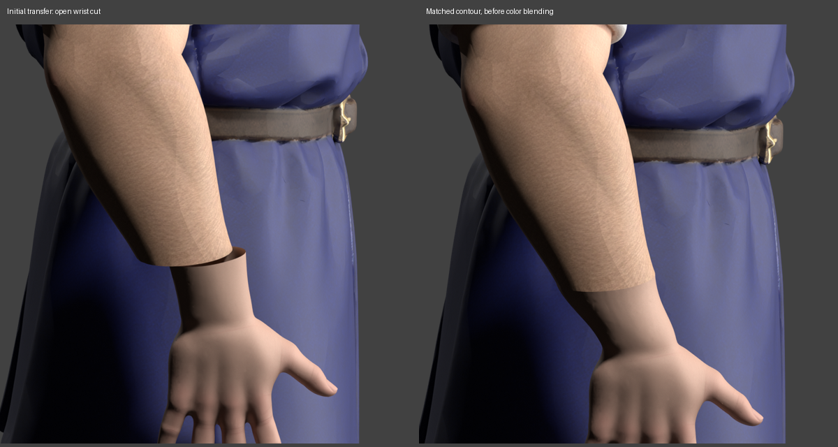 Initial open cut and matched wrist contour, before the later color transition