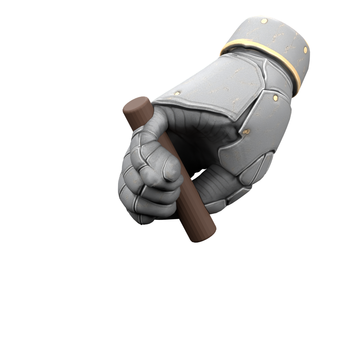 Static gauntlet and grip alignment, actual Blender render with shield and body hidden for inspection