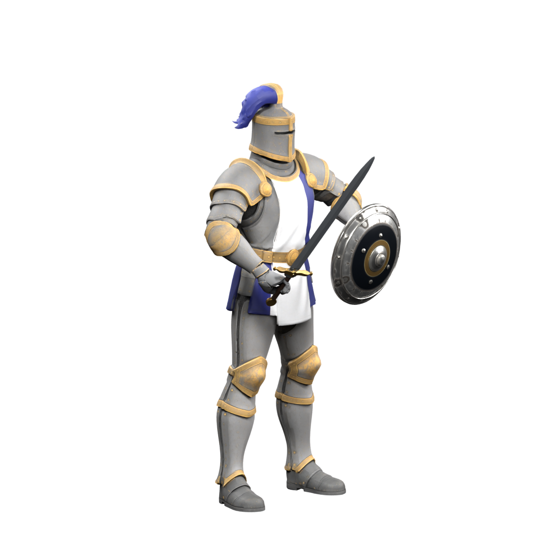Crusader with revised sword direction, actual Blender still of an offline draft