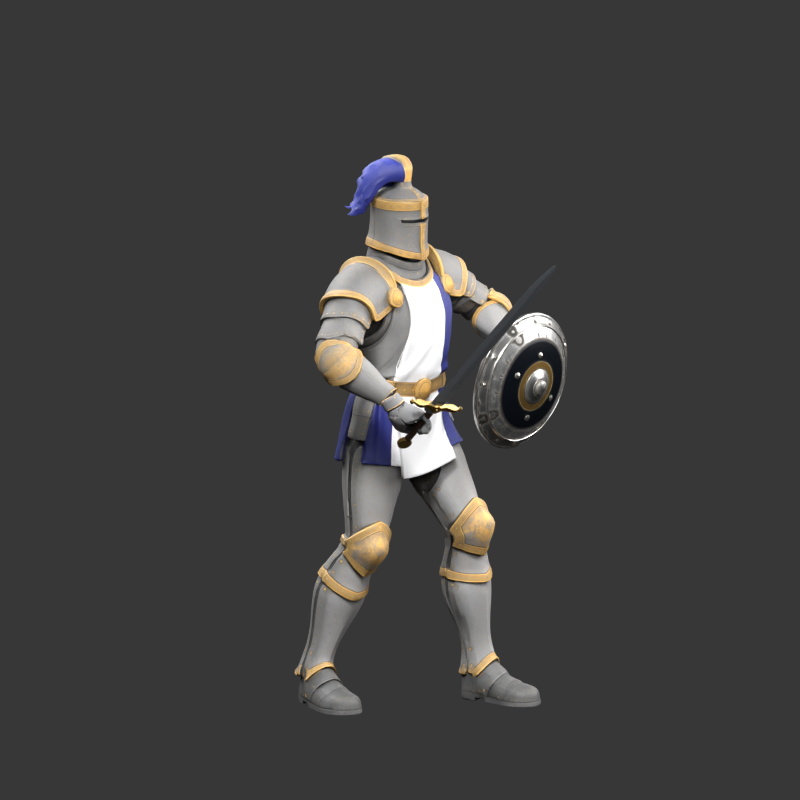 Eight-frame Crusader walk draft rendered from a Blender 3D action