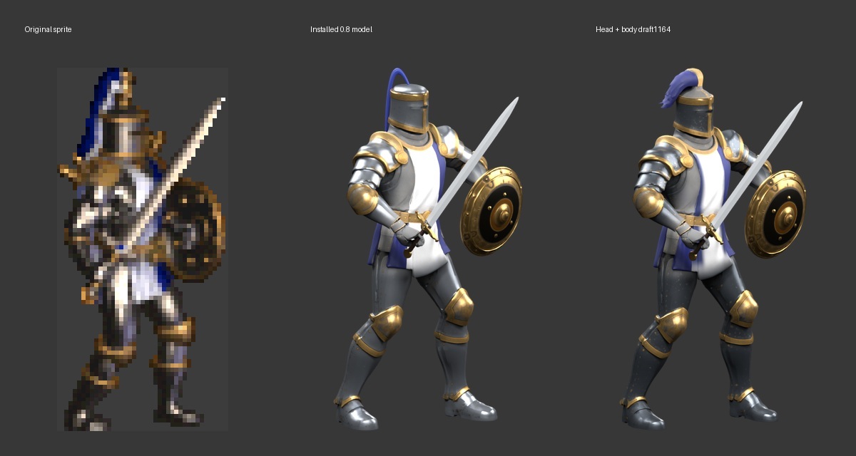 Original sprite, installed 0.8.0 and later body/head draft; the right panel predates the latest shoulder change