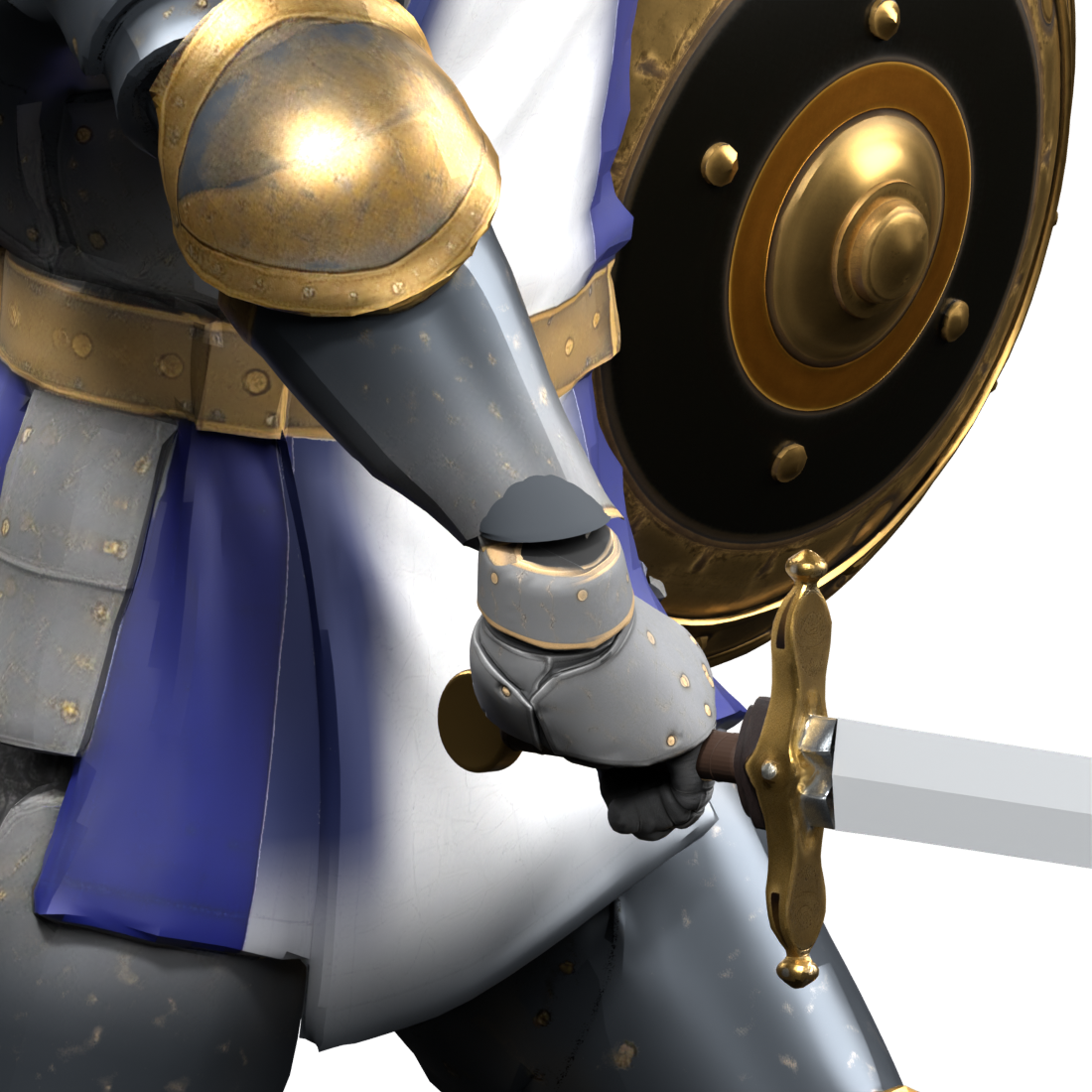 Rejected wrist lining protruding through the forearm plate, Blender close-up
