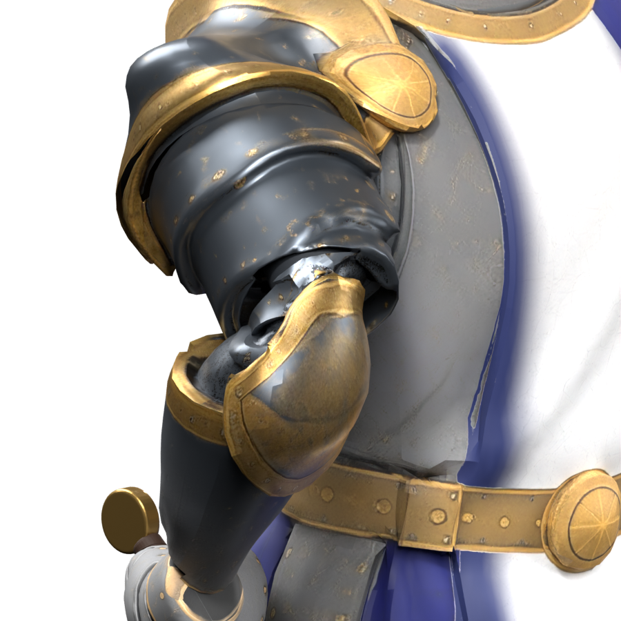 Defence pose after fitting the sleeve inward, a Blender close-up; the elbow remains unfinished