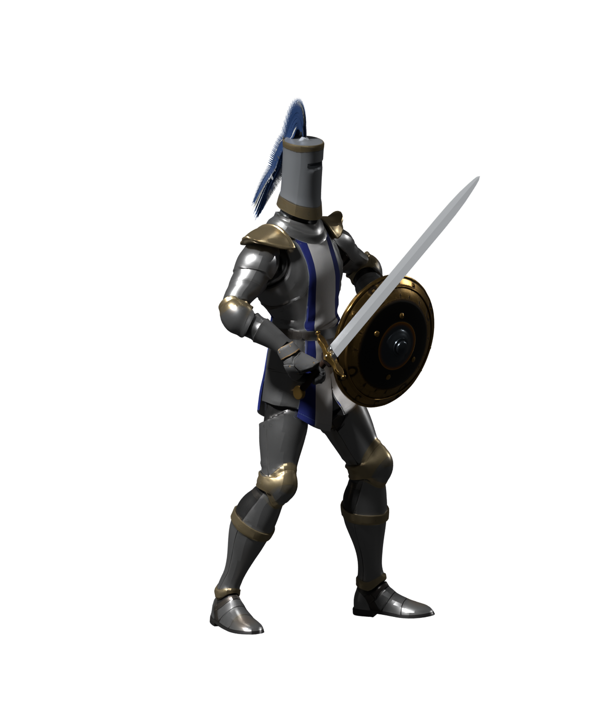Static sword-and-shield study of the new body, a 1200 × 1400 Blender render; not installed