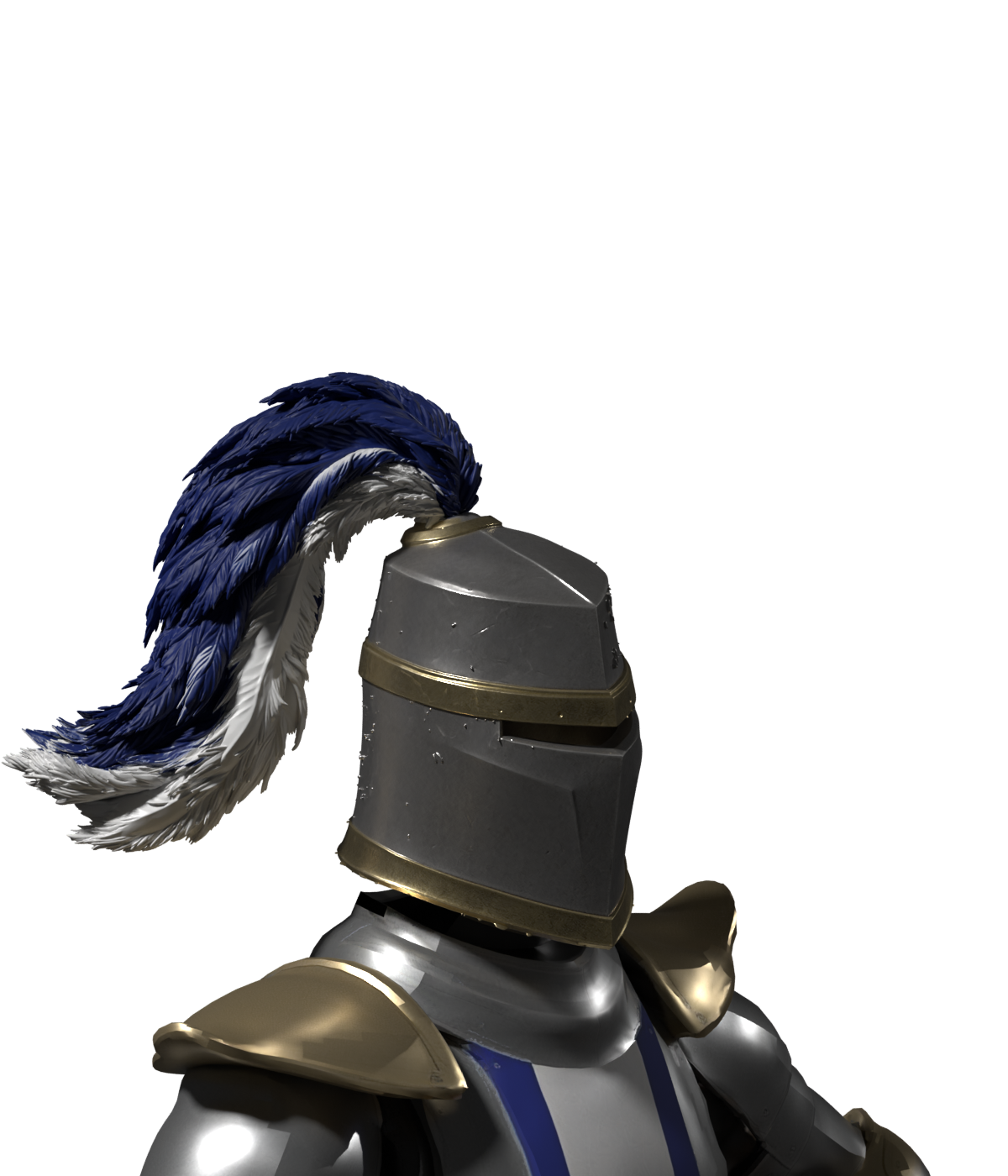 Assembled helmet after metallic albedo adjustment; raised artifacts and neck fit remain unfinished