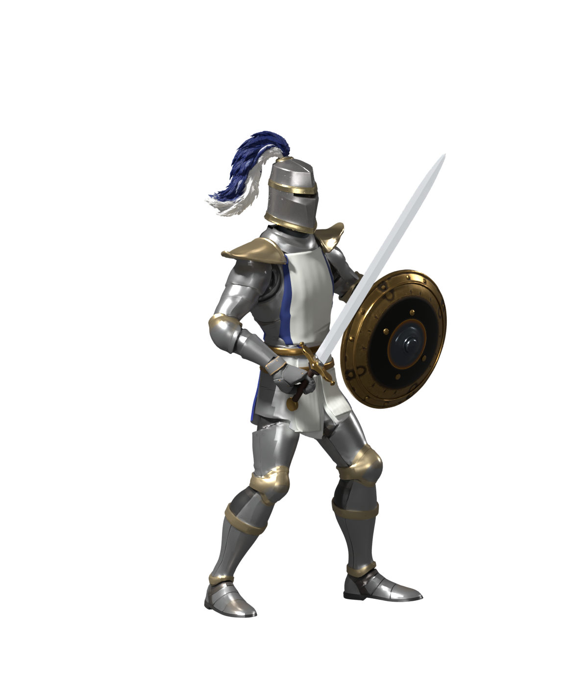 Crusader proportion study, a 1200 × 1400 Blender still; likeness and full motions remain unaccepted