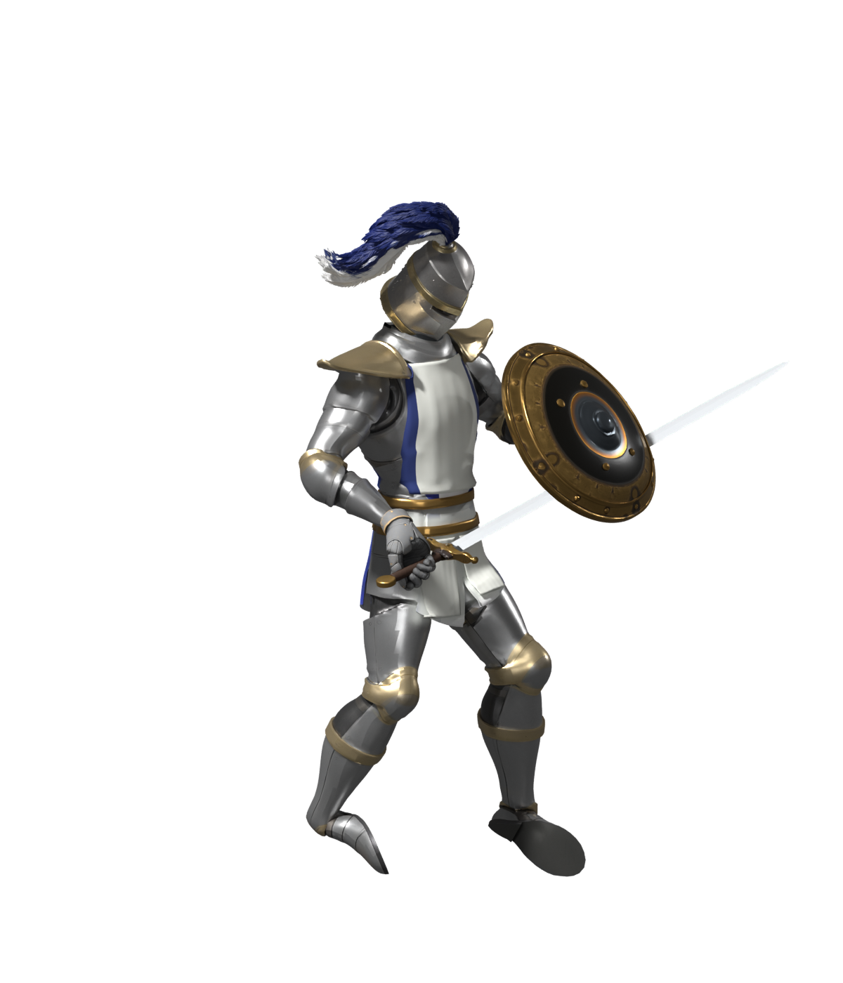 Rejected proportion trial: binding and bone-orientation errors turned the weapons and feet; actual Blender render