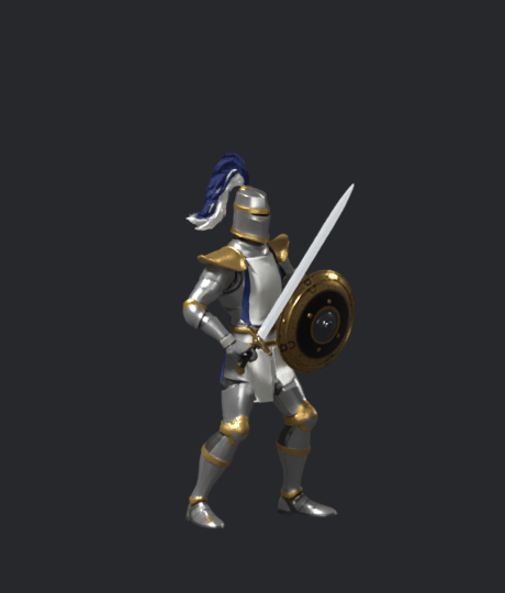 Crusader downward attack draft, seven Blender frames; art and timing remain under review