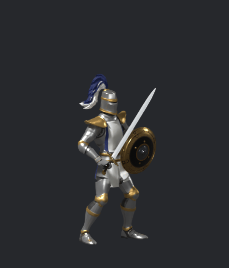 Crusader front attack draft, seven Blender frames; art and timing remain under review