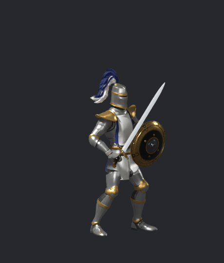 Crusader upward attack draft, seven Blender frames; chest-cloth contacts remain between frames, not installed