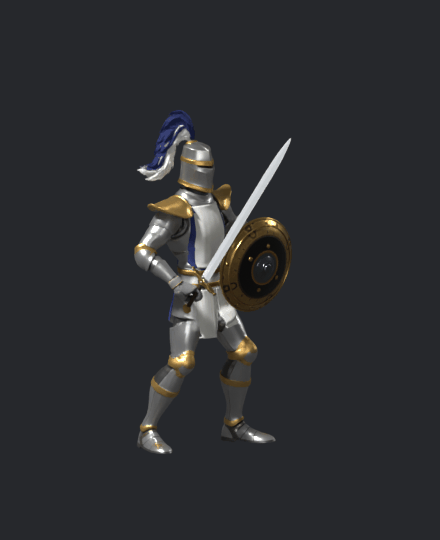 Crusader selection, eight actual Blender frames; endpoints match idle, still a draft
