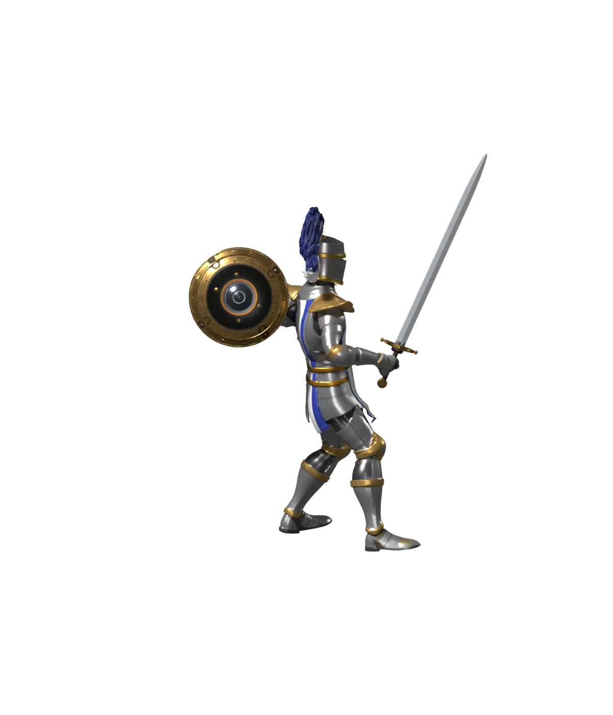 Upward-attack draft with the revised tabard; 1200 × 1400 Blender still, motion and overall likeness unaccepted
