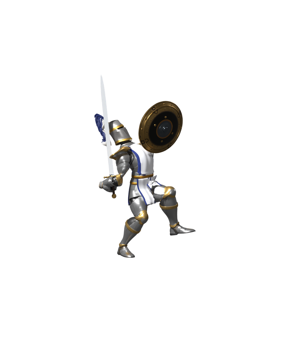 Revised first hit frame, actual 1000 × 1167 Blender still; wrist adjusted to clear the shoulder