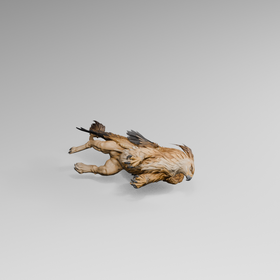 Head lowered and hind legs gathered, actual Blender pose candidate; not a finished death action