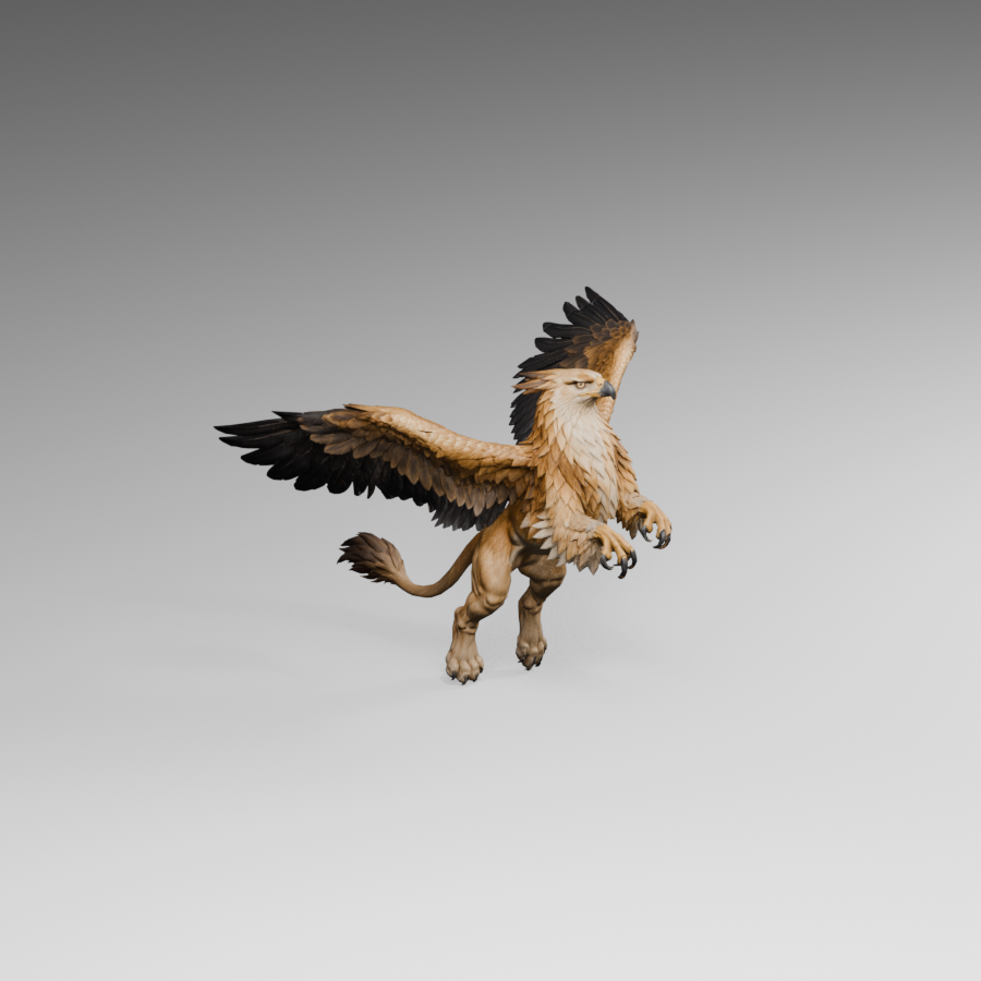 Defence draft, actual Blender render; the far-wing contour still rises behind the head