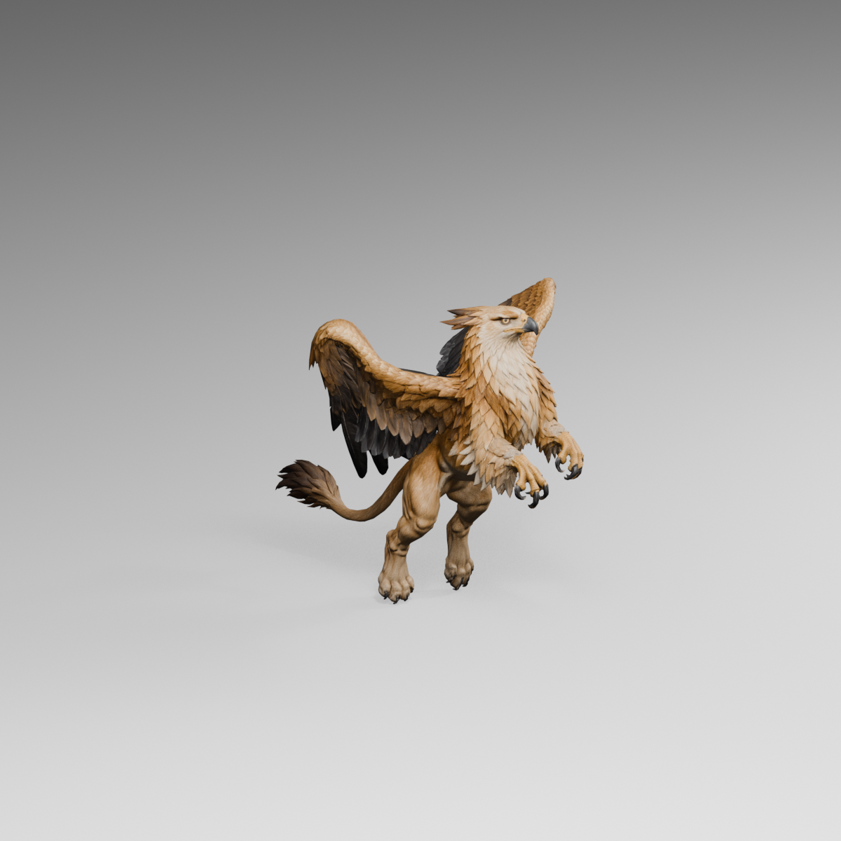 Holding on the eleven-bone rig, actual 1200 × 1200 Blender render; folded silhouette remains under review