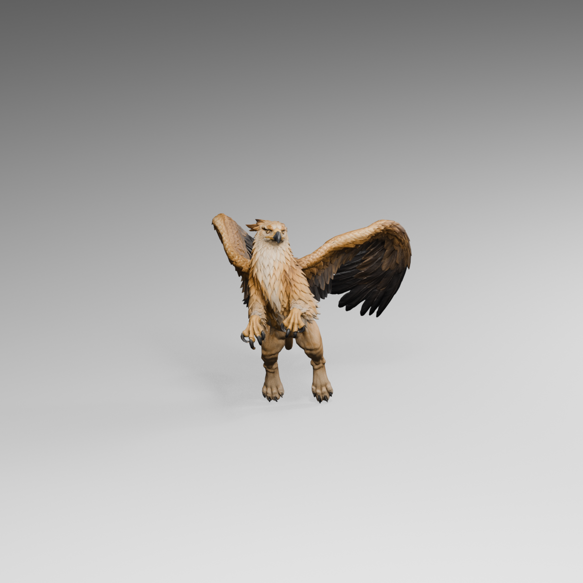 Revised frontal turn pose; the wings stay folded during the body rotation