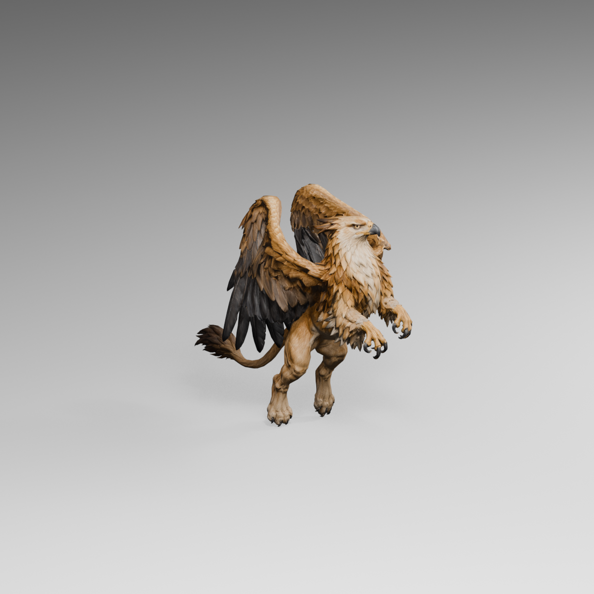Upright folded pose on the repaired mesh, actual 1200 × 1200 Blender render