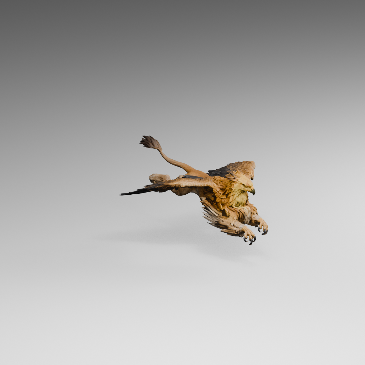 Current frontal attack, an actual 1200 × 1200 Blender render; previous attack deformation is retained and the forearm outline remains unfinished