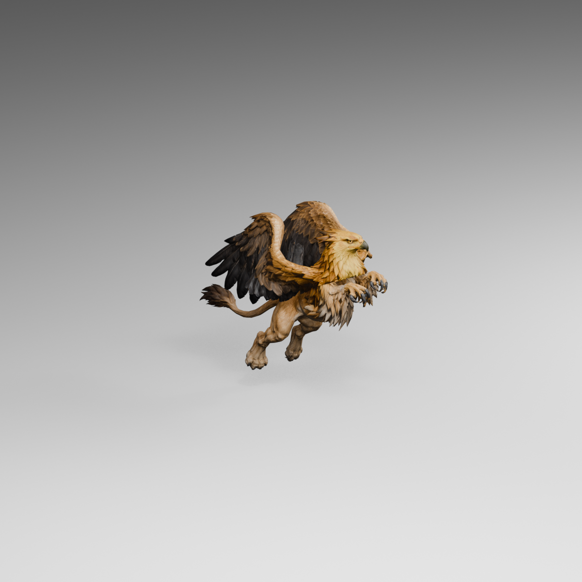 Takeoff frame two, an actual 1200 × 1200 Blender render; shoulder placement transitions as the wings open