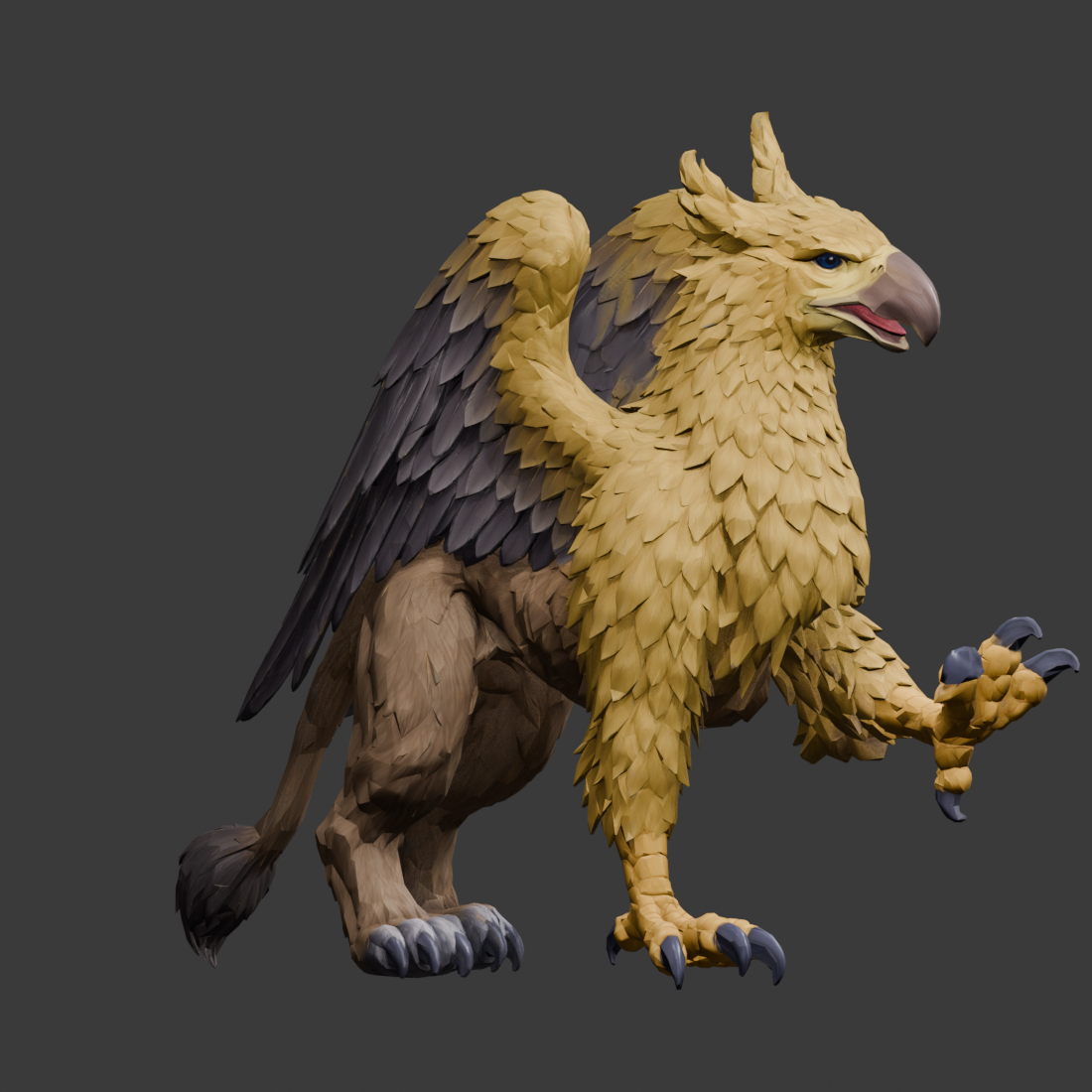 Right foreclaw raised independently, an actual 1100 × 1100 Blender still; shoulder and chest joins still need refinement
