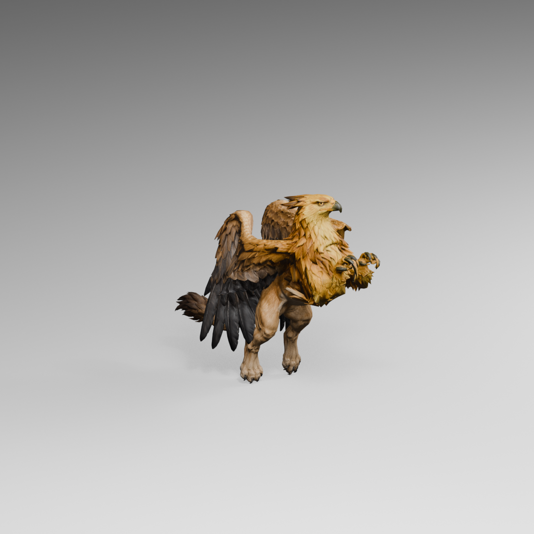 Rejected translation trial on the previous mesh, an actual 1100 × 1100 Blender still showing elongated chest feathers