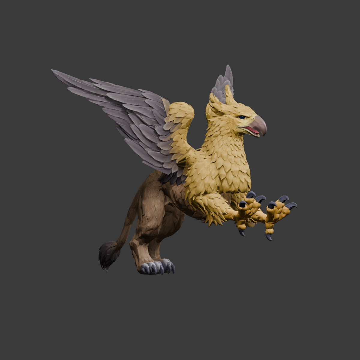 Unfolding study with separate wings and patched roots, an actual 1200 × 1200 Blender still; not installed in the game
