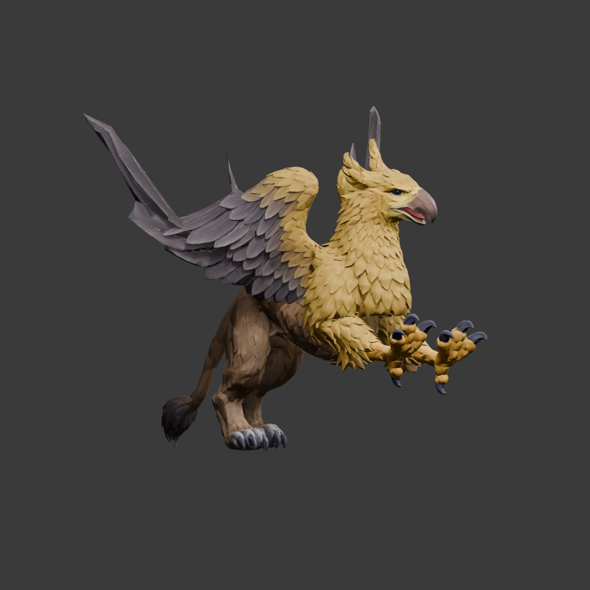 Rejected binding trial with too few feather-tip anchors, an actual 1200 × 1200 Blender still