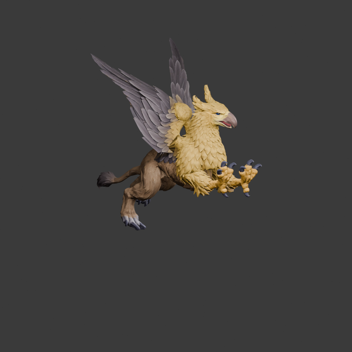 Raised wing phase from the same flight draft, an actual 1200 × 1200 Blender still