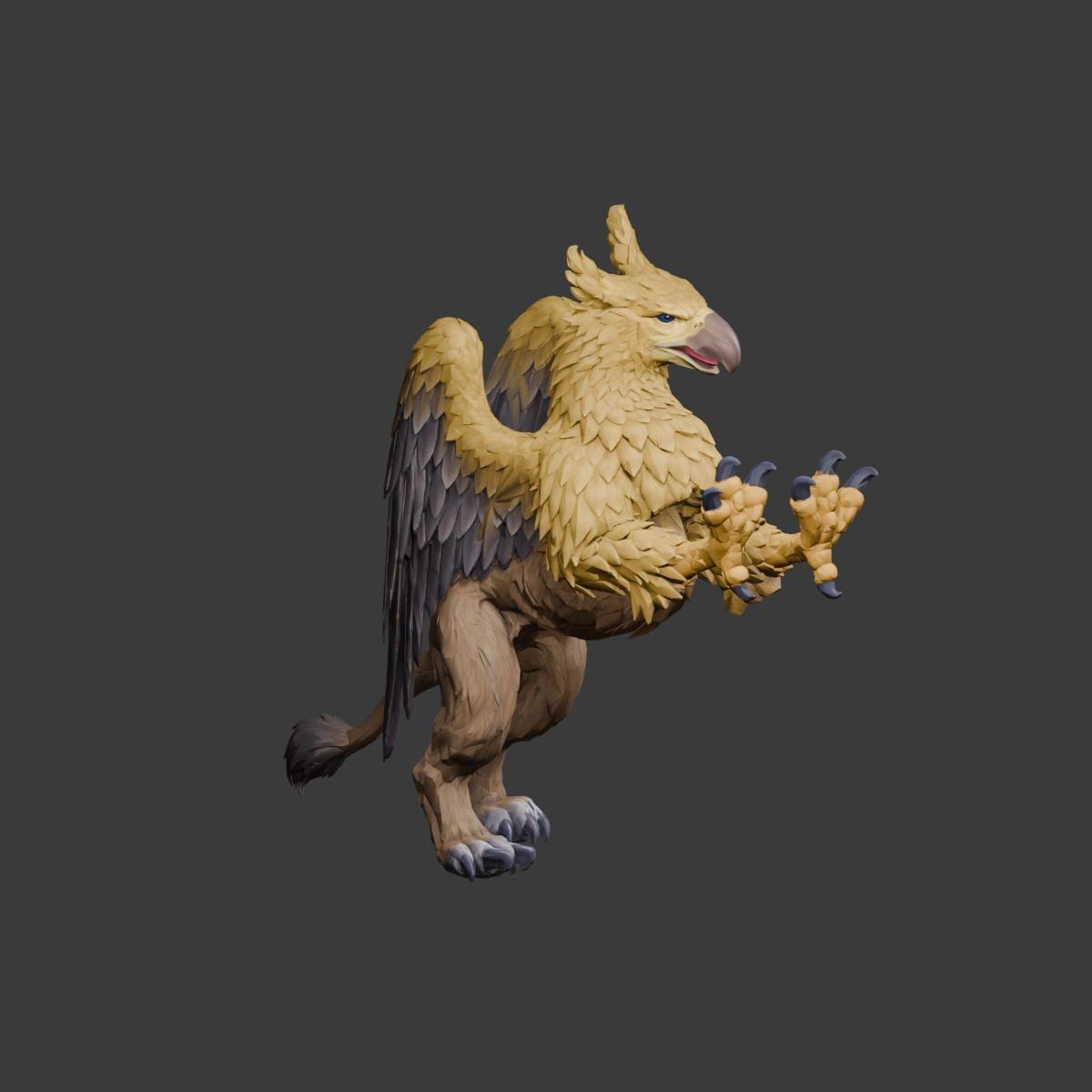 Upright body and adjusted head direction, an actual 1200 × 1200 Blender still; experimental stance