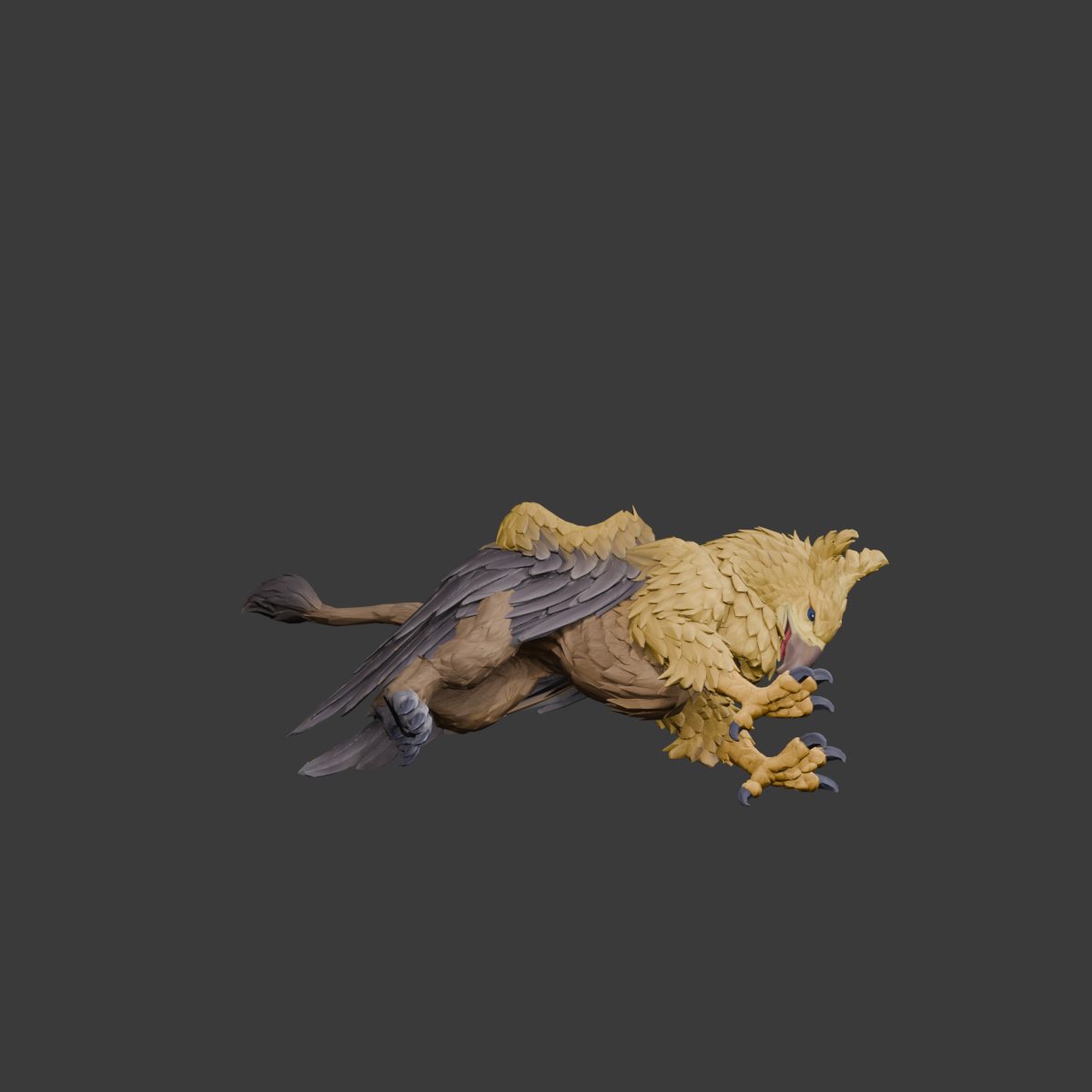 Rejected earlier corpse pose, an actual 1200 × 1200 Blender still; elevated body and rigid limbs