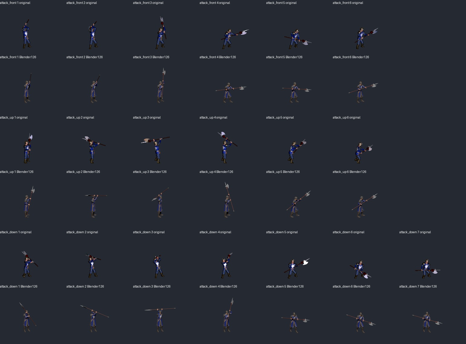 Original frames above Blender candidate 126 in each direction; matching display scale without per-frame resizing