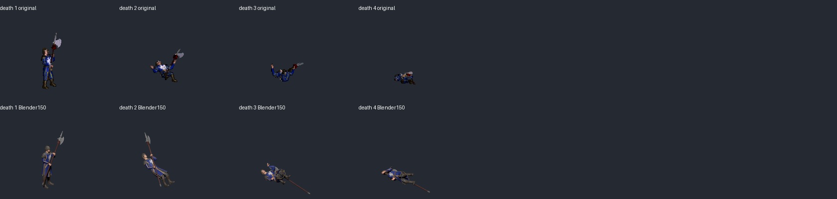 Original and trial 150 death poses; weapon release still happens too early