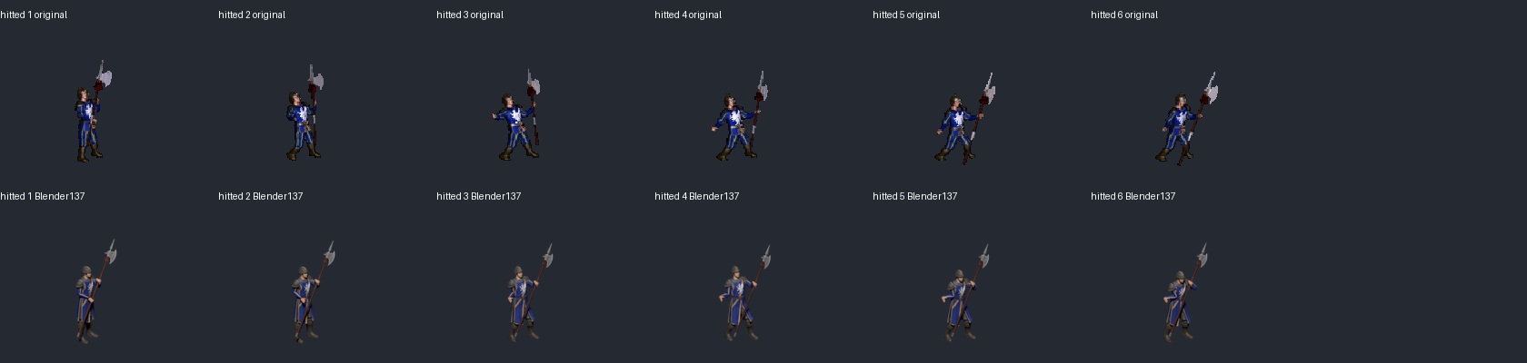 Six hit frames, original above candidate 137 at matching display scale