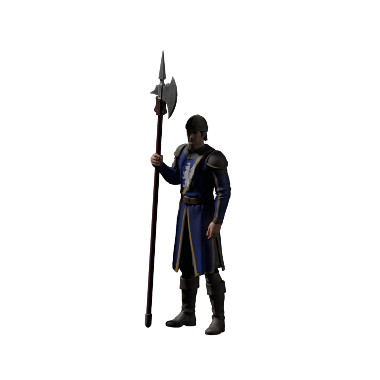 Halberdier with the new Meshy humanoid skin, rendered in Blender