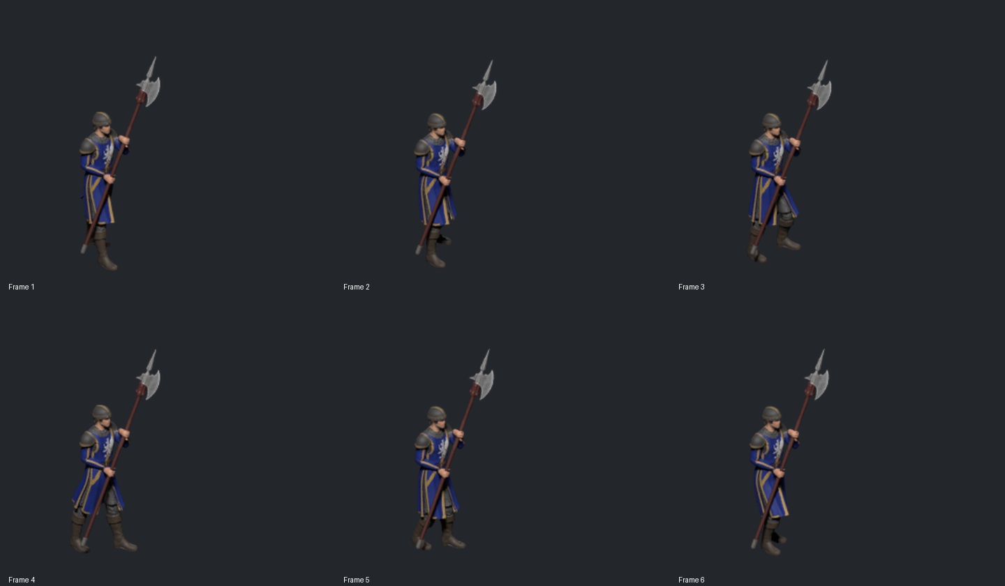 Six walking frames after the starting-phase correction
