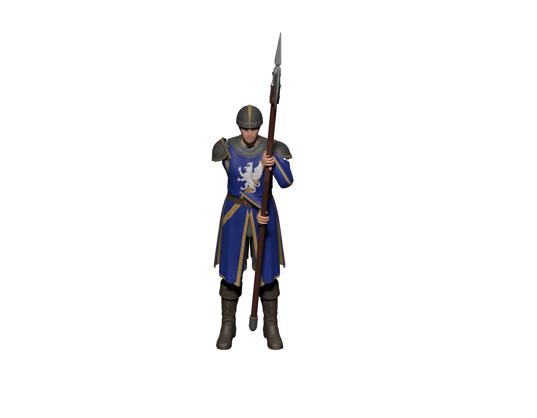 Front-facing turn key, an 1800×1400 Blender still; shoulder and grip detail remain unfinished