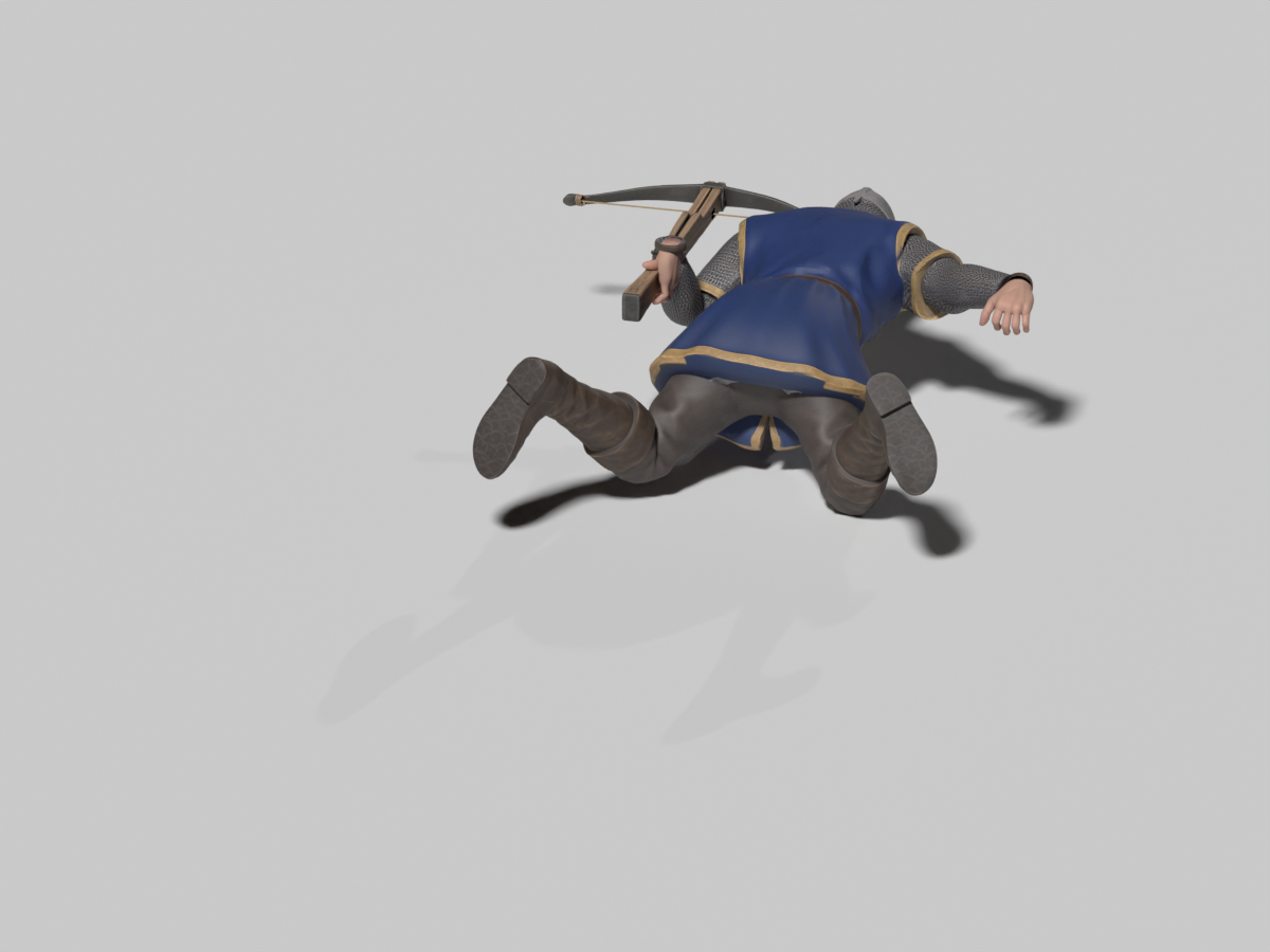 Rejected trial 493: knees touch the ground while hands and crossbow remain elevated