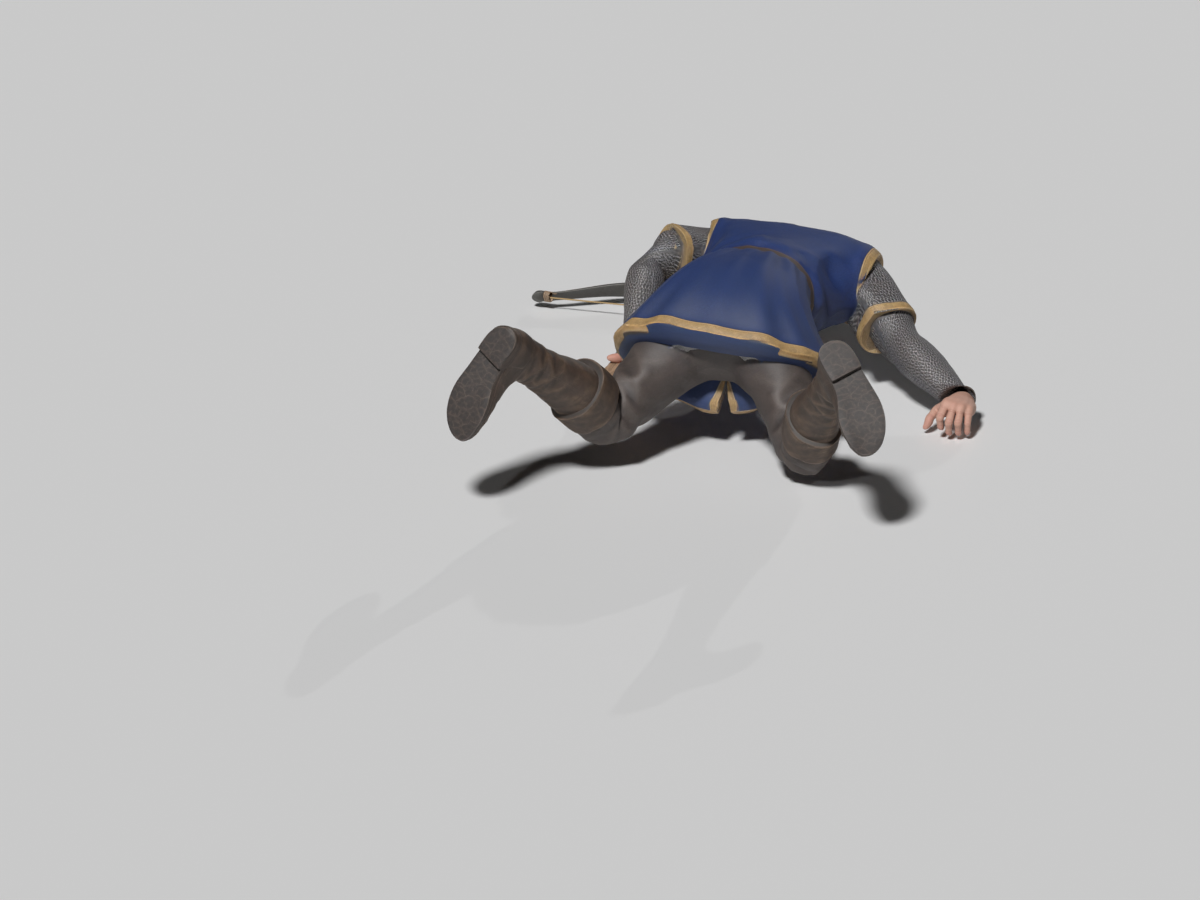 Blender ground-plane diagnostic for torso, hand and crossbow placement