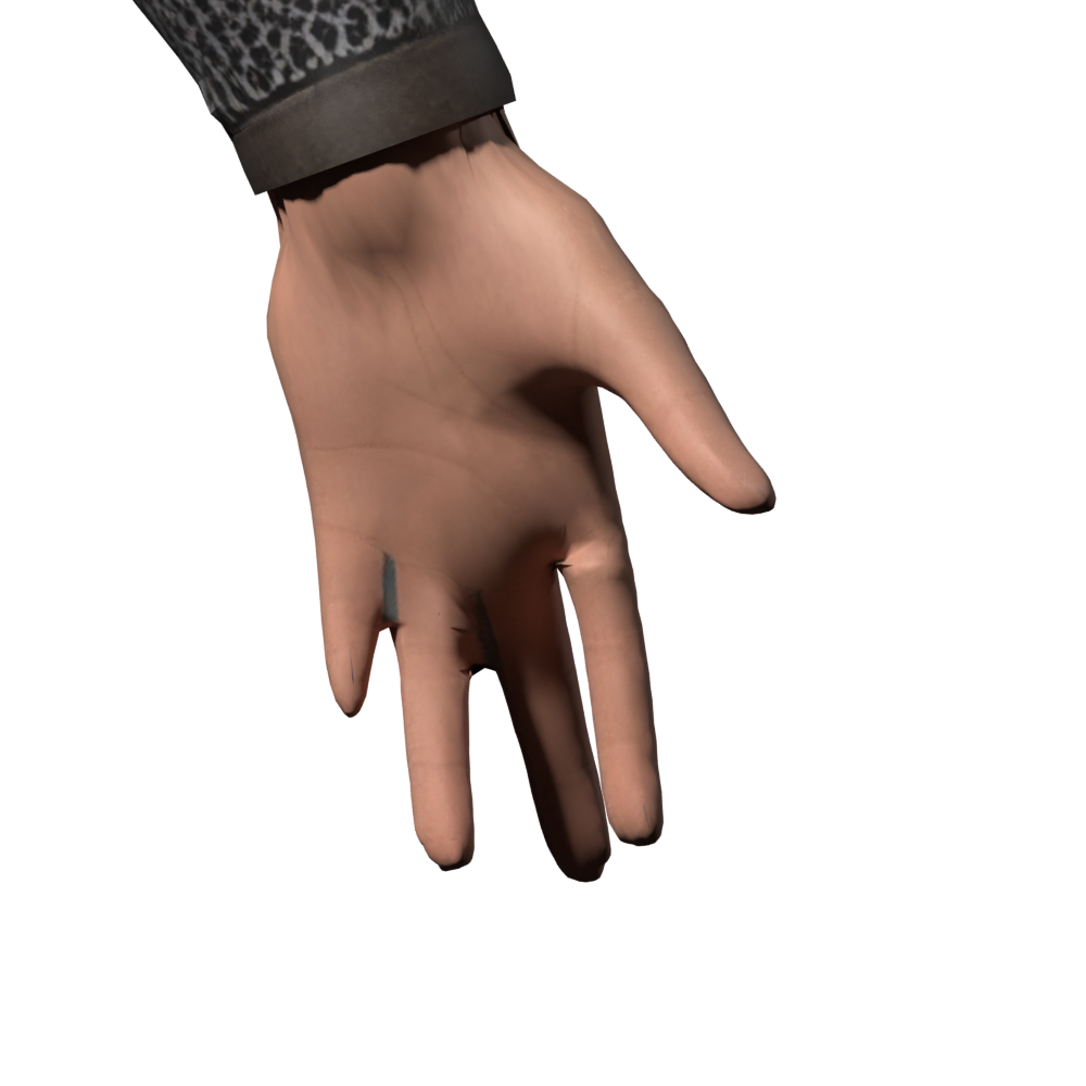 Single middle-finger control probe after the weight revision; a Blender diagnostic, not a finished grasp