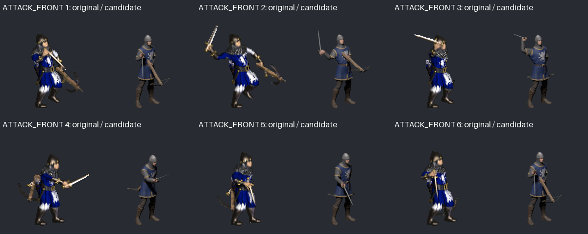 Six-frame front melee comparison