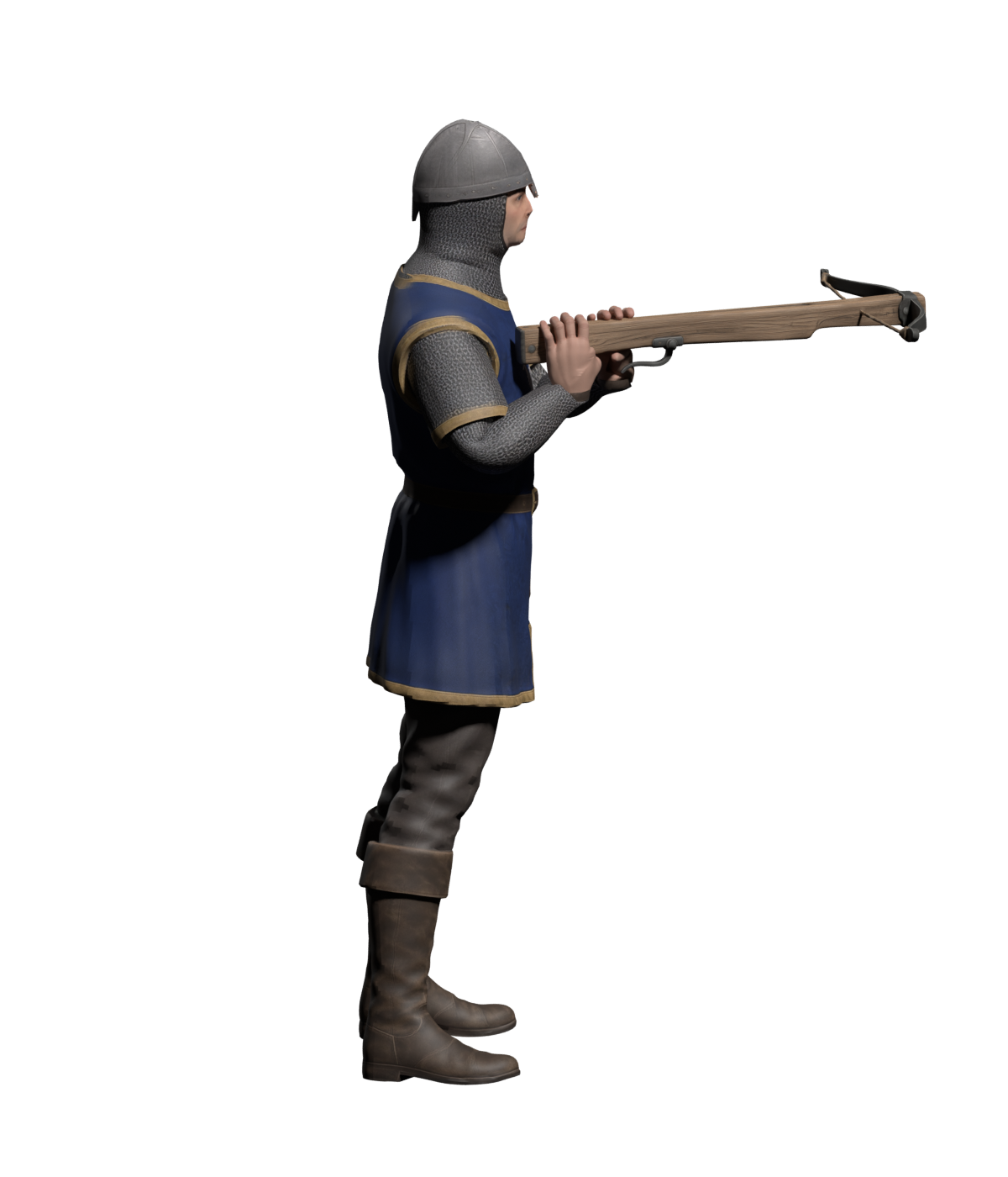 Side view of the same aim pose for wrist, cuff and crossbow review