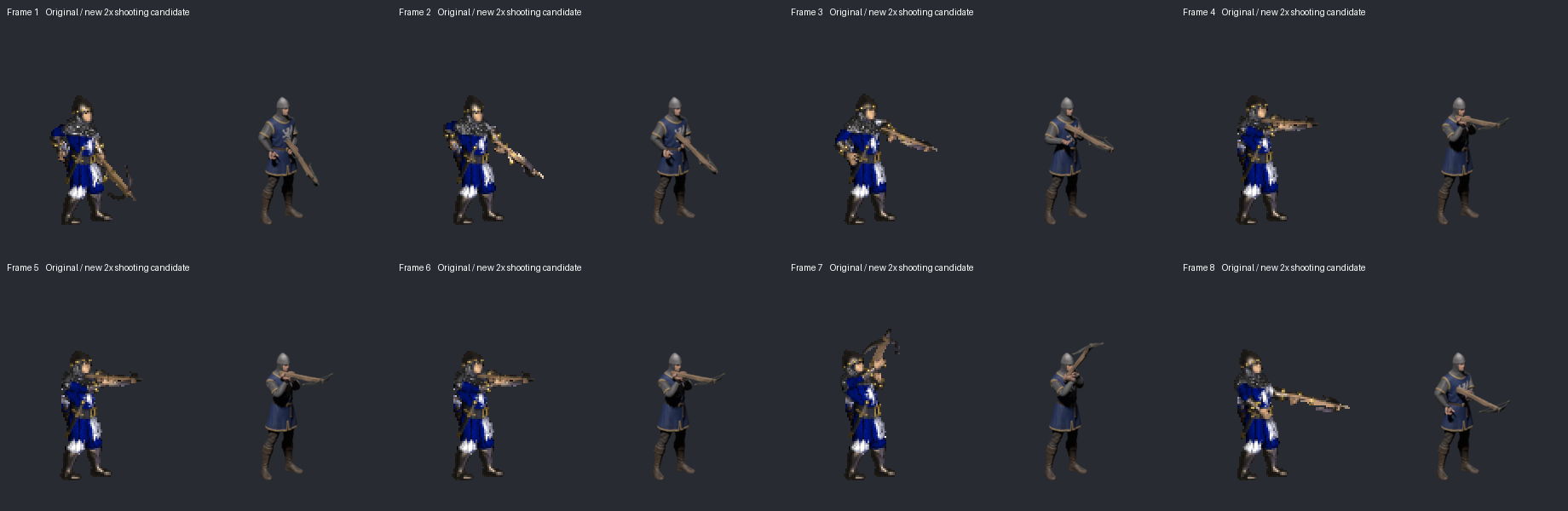 Original and current eight-frame shooting candidate; new images use the fixed battle camera at 2x