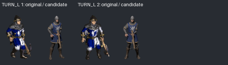 First two turn frames against the original