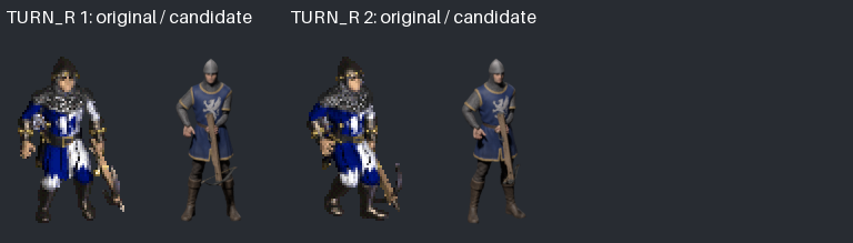 Second two turn frames against the original