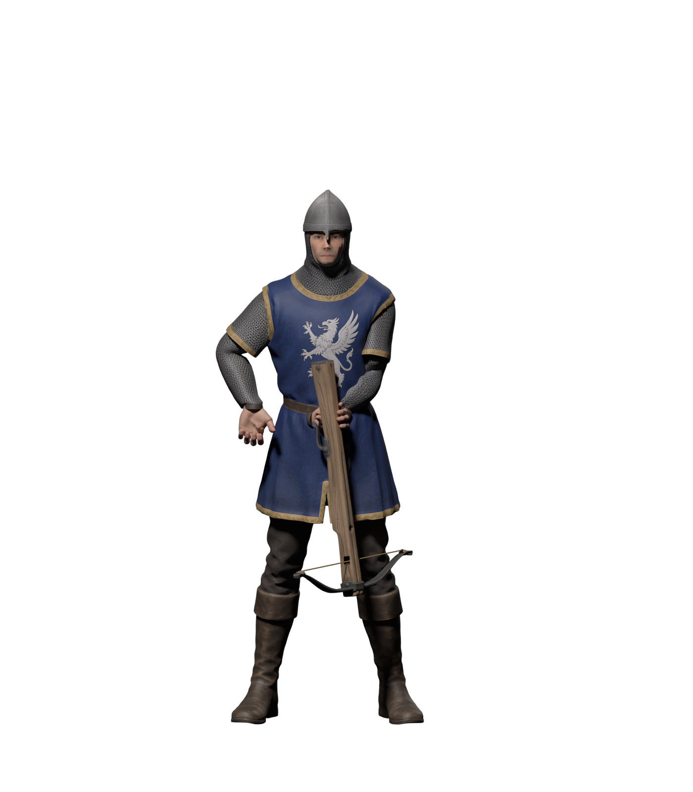 Front-facing turn pose, high-resolution static Blender render