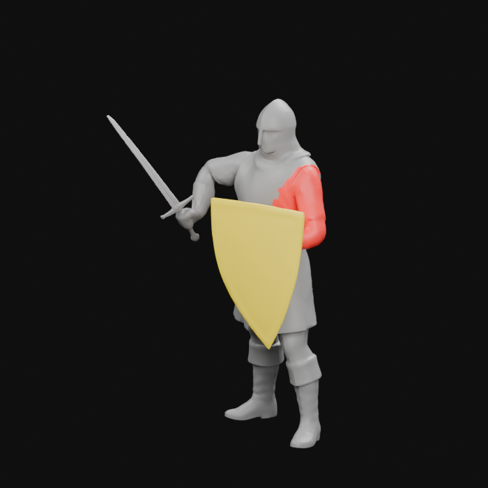 Collision mask: arm in red, shield in yellow